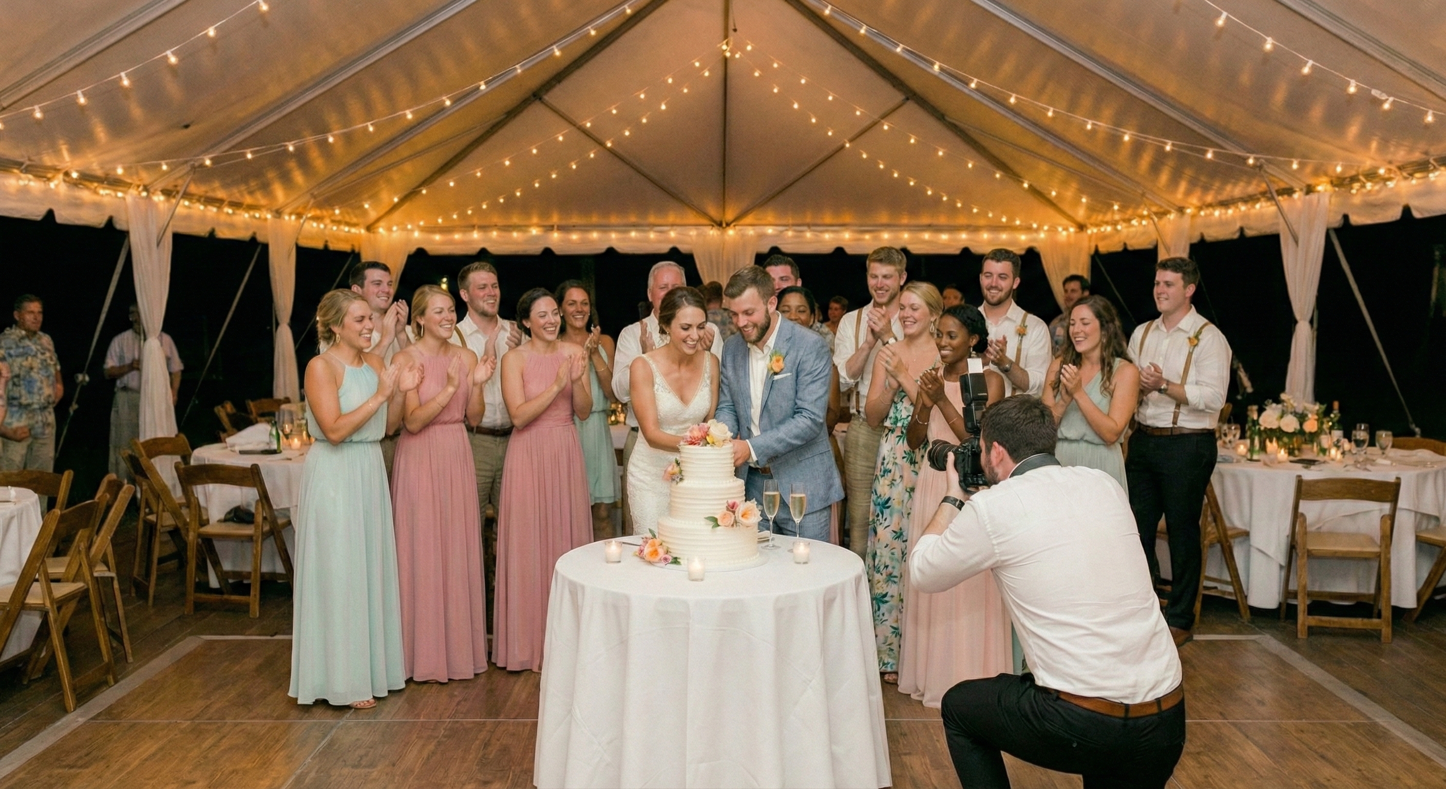 Wedding guests sharing photos